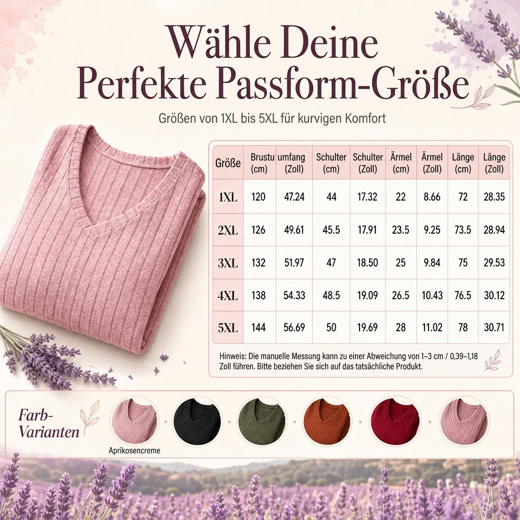 👚 Damen Übergrößen Pullover-Oberteil mit V-Ausschnitt | Kein Kratzen, kein Einengen – Locker sitzend, gerippt & kuschelig weich für den Alltag ✨