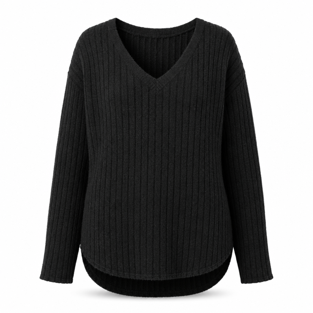 👚 Damen Übergrößen Pullover-Oberteil mit V-Ausschnitt | Kein Kratzen, kein Einengen – Locker sitzend, gerippt & kuschelig weich für den Alltag ✨