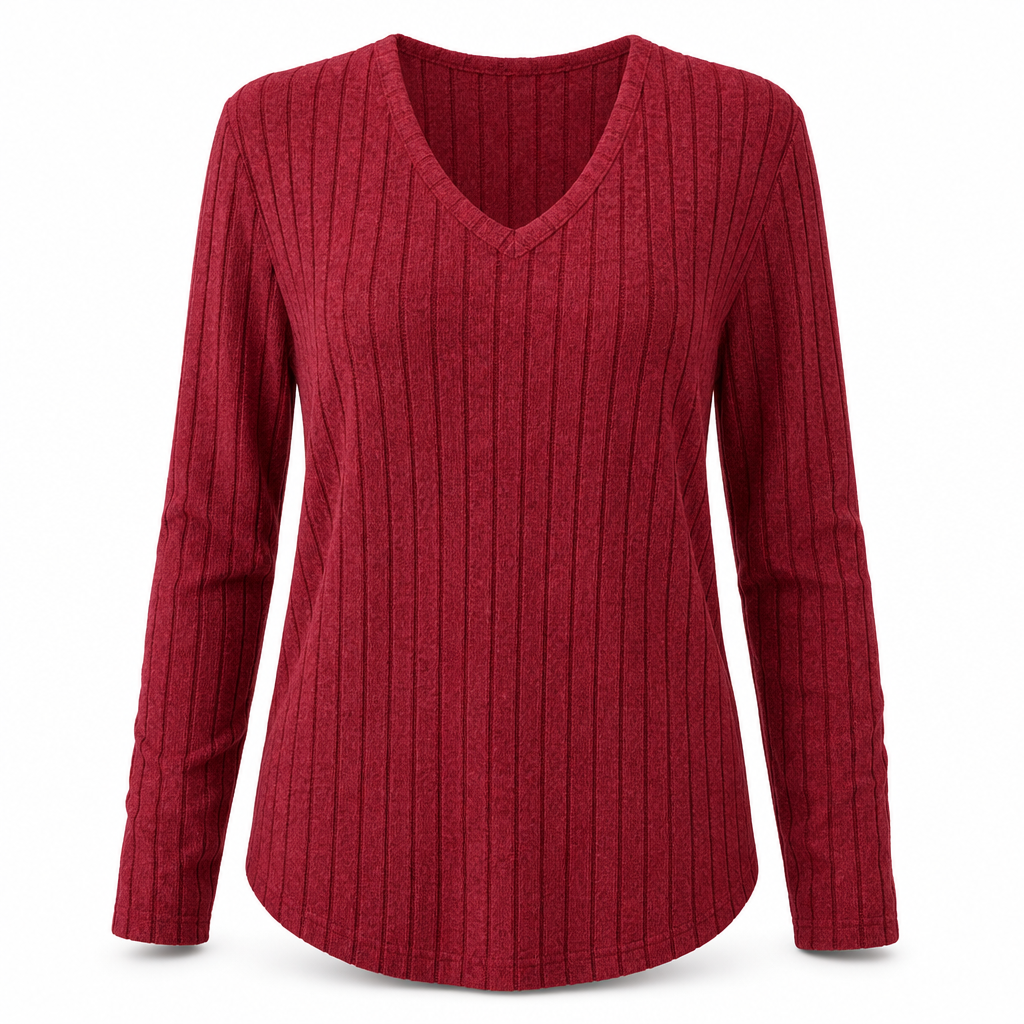 👚 Damen Übergrößen Pullover-Oberteil mit V-Ausschnitt | Kein Kratzen, kein Einengen – Locker sitzend, gerippt & kuschelig weich für den Alltag ✨