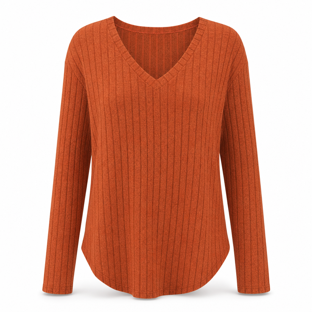 👚 Damen Übergrößen Pullover-Oberteil mit V-Ausschnitt | Kein Kratzen, kein Einengen – Locker sitzend, gerippt & kuschelig weich für den Alltag ✨