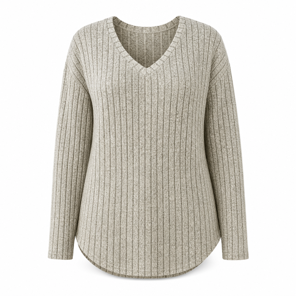 👚 Damen Übergrößen Pullover-Oberteil mit V-Ausschnitt | Kein Kratzen, kein Einengen – Locker sitzend, gerippt & kuschelig weich für den Alltag ✨