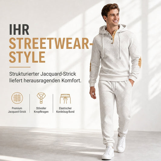 🧥 Herren 2-teiliges Jacquard-Kapuzenpullover-Set | Kein langweiliger Basic-Look, kein unbequemer Sitz – Stylisch, warm & lässig für Herbst und Winter ✨