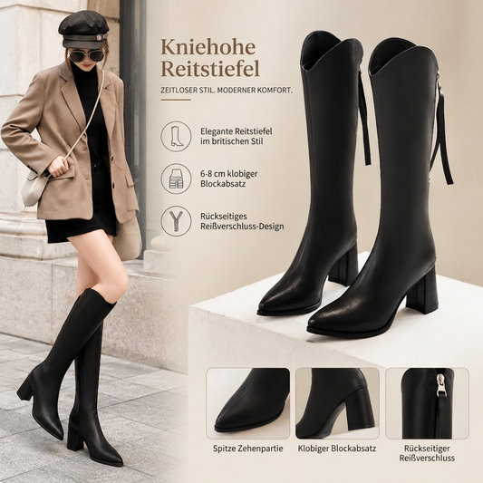 👢 Damen Reitstiefel mit spitzer Zehenpartie | Kein mühsames Anziehen, kein unsicherer Stand – Kniehoch, Blockabsatz & praktischer Reißverschluss ✨