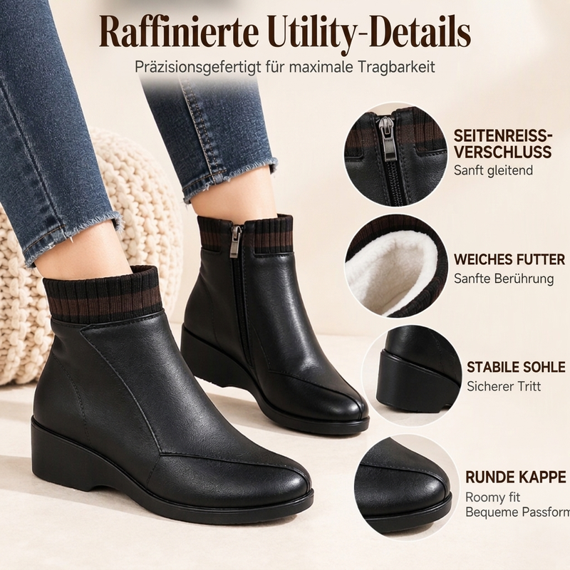 🧶👢 Damen Stiefeletten mit Strickbund | Kein einschneidender Schaft – Weicher Strickbund, bequemer Keilabsatz & stylische Silhouette ✨