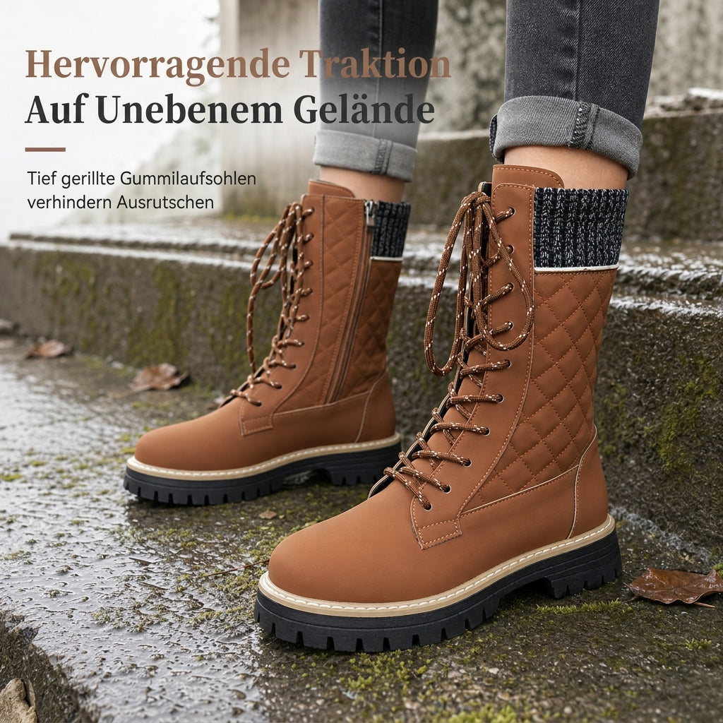 🌨️👢 Damen-Stiefeletten mit runder Zehenpartie | Kein Drücken an den Zehen, kein Wackeln auf dünnen Sohlen – Bequeme Plateau-Stiefeletten mit dicker Sohle & in Übergröße für den Herbst ✨