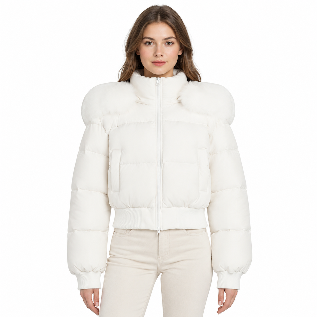 🥳 Kurze gepolsterte Winterkapuzenjacke für Damen mit Pelzkragen