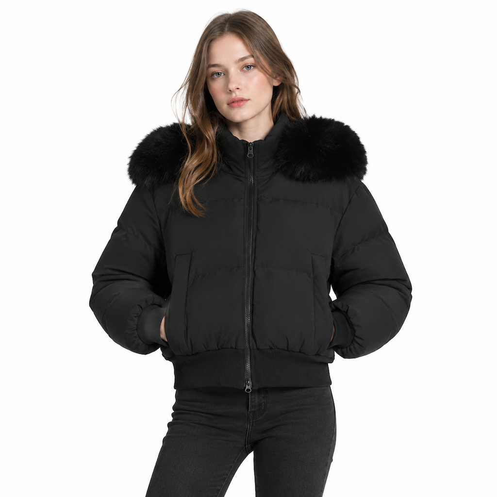 🥳 Kurze gepolsterte Winterkapuzenjacke für Damen mit Pelzkragen