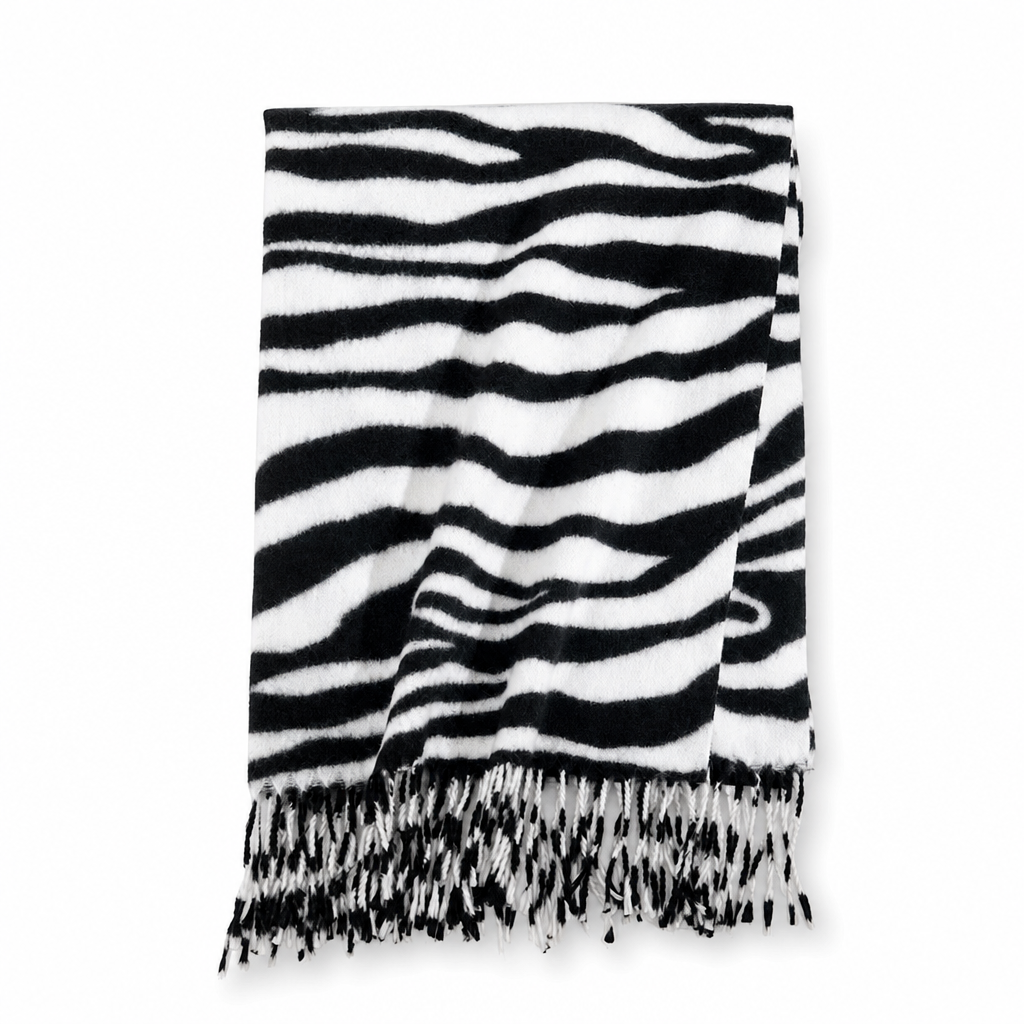 🦓✨ Damen Winter-Stola mit Zebra-Print – Kunstkaschmir, Warm & Fransendetail ❄️