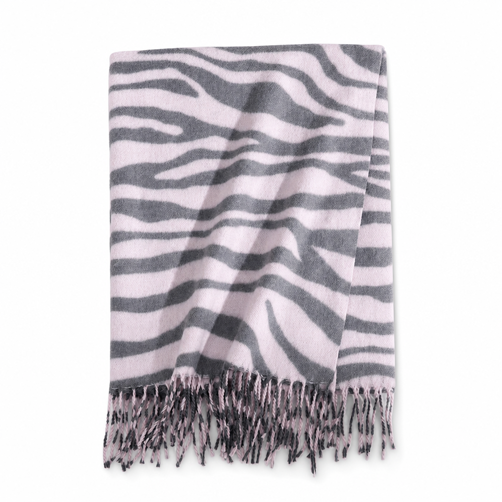 🦓✨ Damen Winter-Stola mit Zebra-Print – Kunstkaschmir, Warm & Fransendetail ❄️