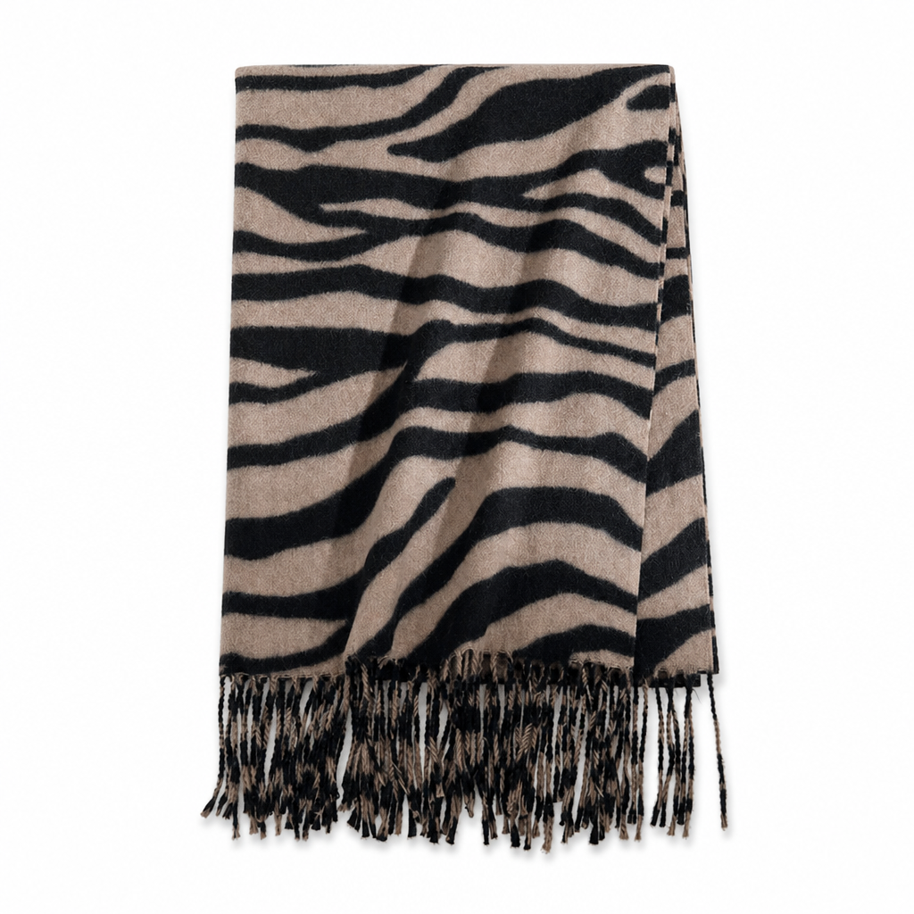🦓✨ Damen Winter-Stola mit Zebra-Print – Kunstkaschmir, Warm & Fransendetail ❄️