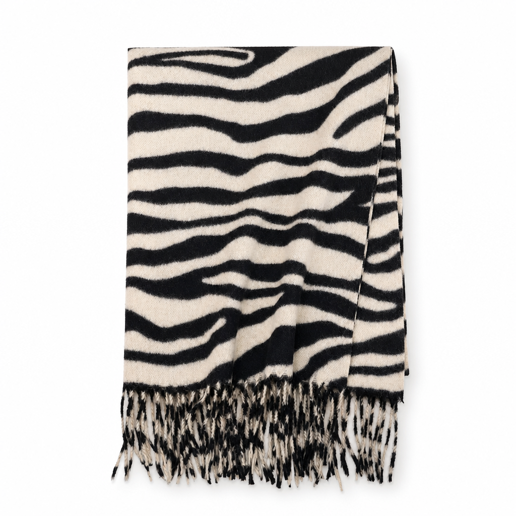 🦓✨ Damen Winter-Stola mit Zebra-Print – Kunstkaschmir, Warm & Fransendetail ❄️