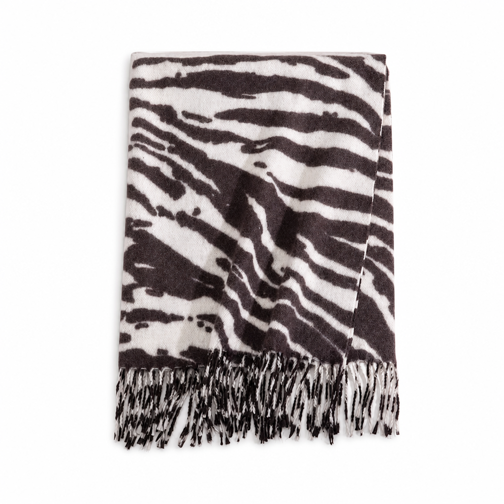 🦓✨ Damen Winter-Stola mit Zebra-Print – Kunstkaschmir, Warm & Fransendetail ❄️