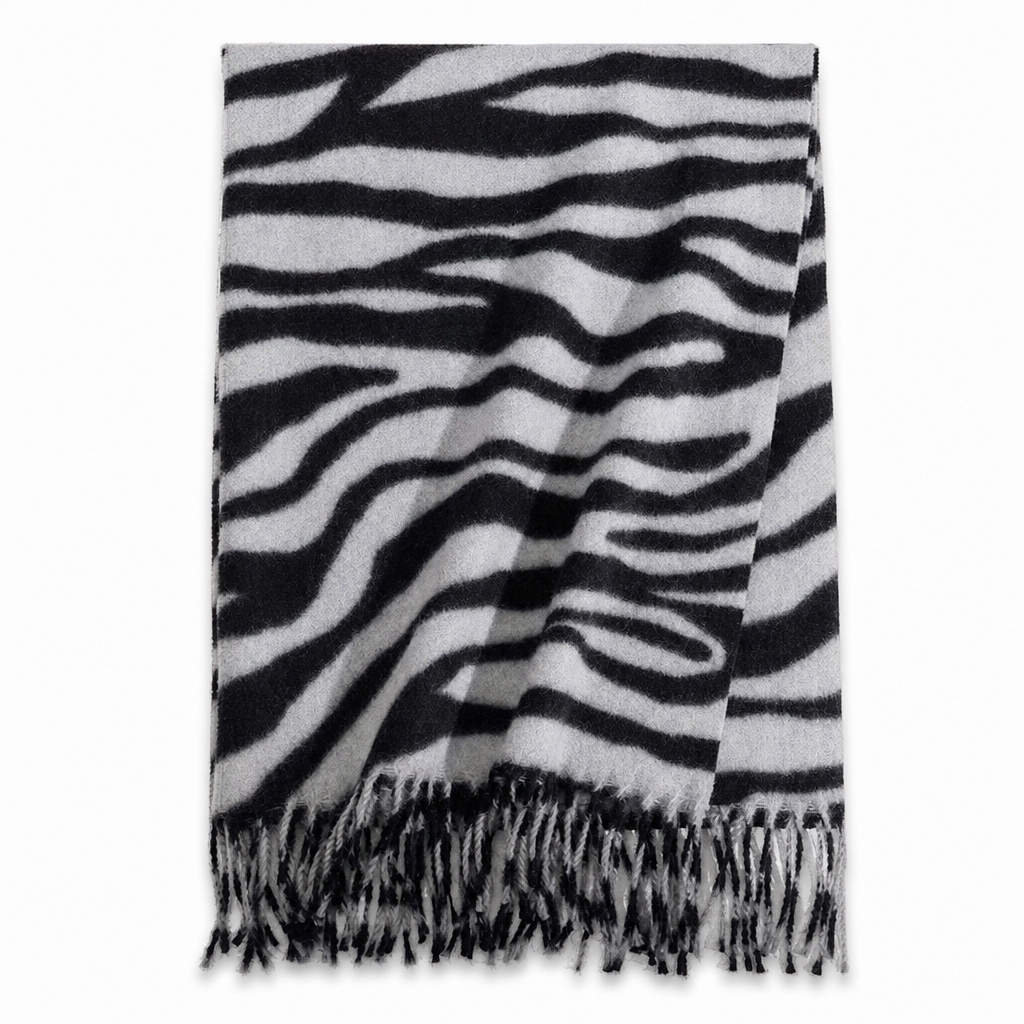 🦓✨ Damen Winter-Stola mit Zebra-Print – Kunstkaschmir, Warm & Fransendetail ❄️