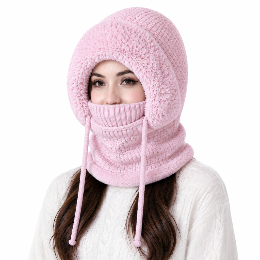 🧶🧣 Damen Outdoor-Wintermütze mit integriertem Halswärmer & Maske – Verdicktes Strickset ❄️