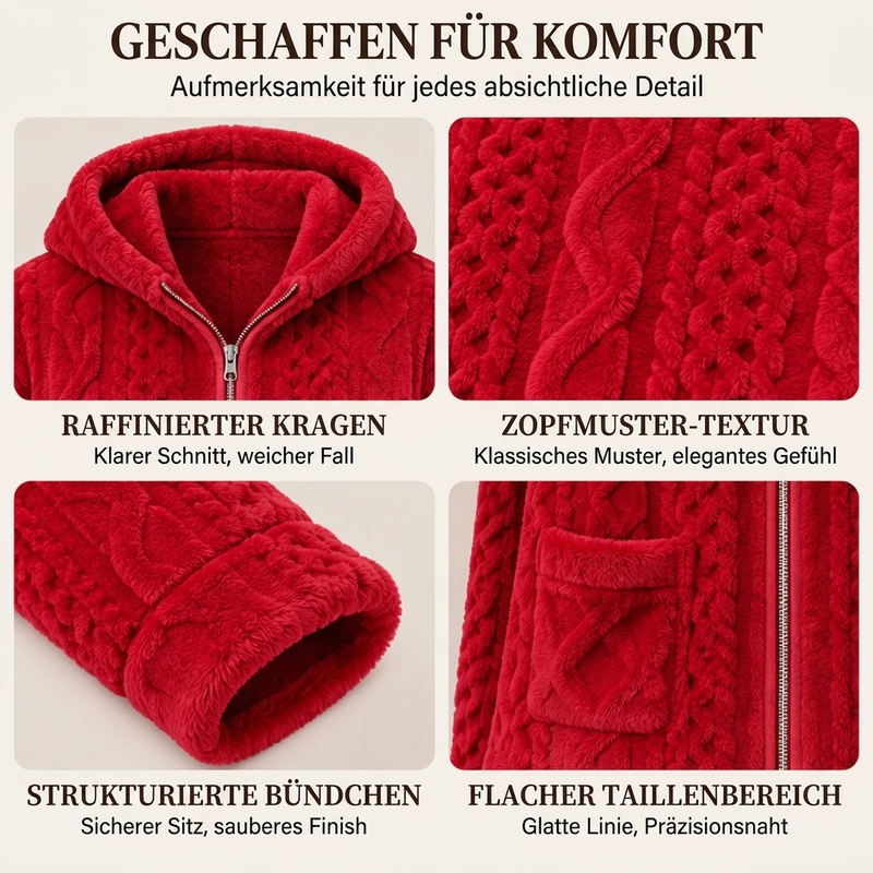 🧸🧶 Damen Plüsch-Zopfmuster Kapuzenjacke & Hose – Kuscheliges Zweiteiliges Set (EU 34-54)