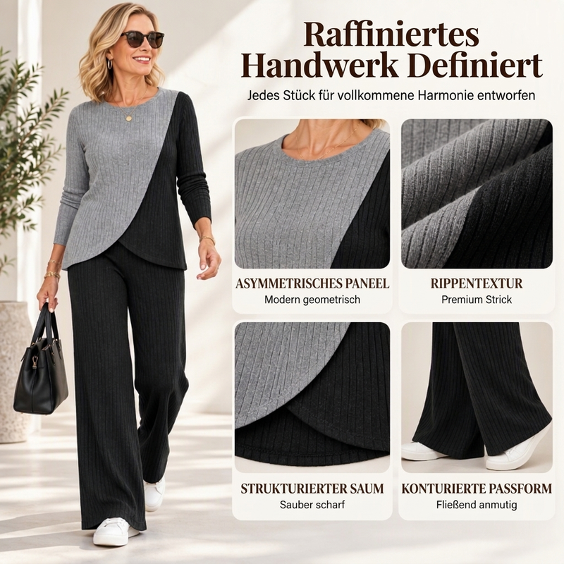 🍂💞 Rippstrick-Set für Damen – Colorblock, bequemes Zweiteiler-Set (EU 34-54)