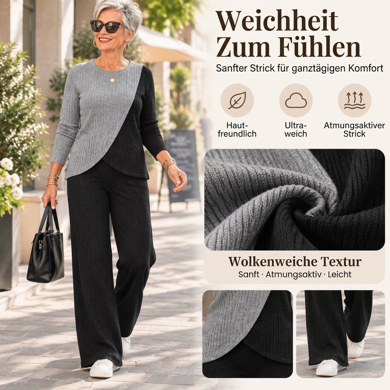 🍂💞 Rippstrick-Set für Damen – Colorblock, bequemes Zweiteiler-Set (EU 34-54)