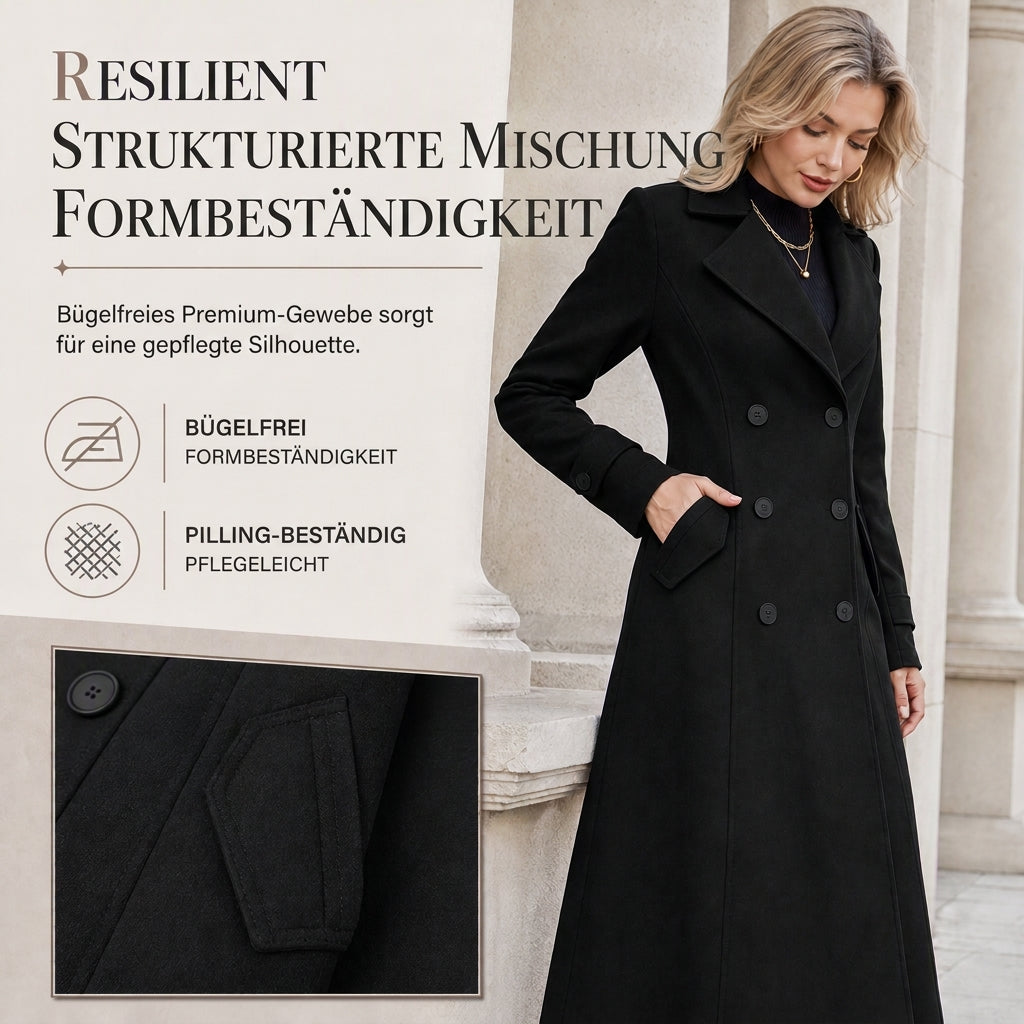 🧥✨ Damen Langer Doppelreiher-Mantel – Strukturiert & Elegant für Business (EU 34-48)