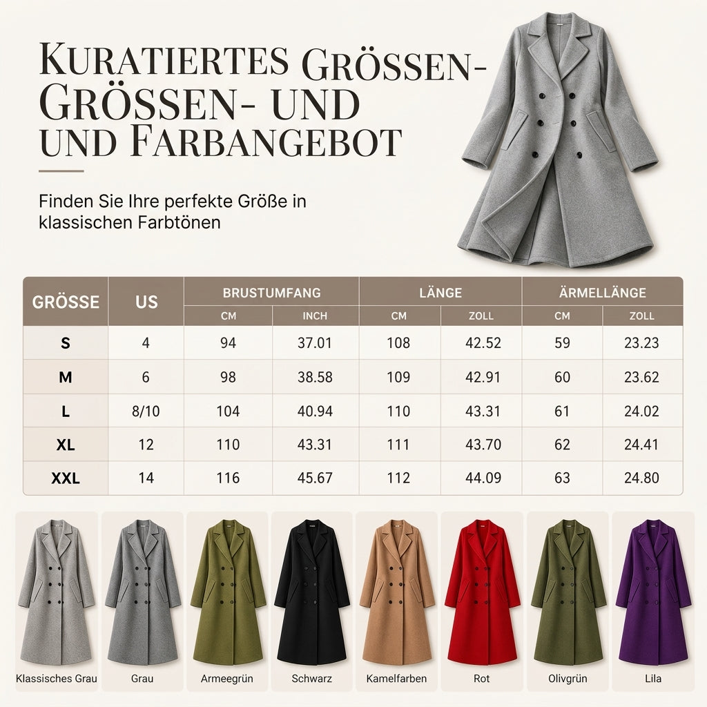 🧥✨ Damen Langer Doppelreiher-Mantel – Strukturiert & Elegant für Business (EU 34-48)