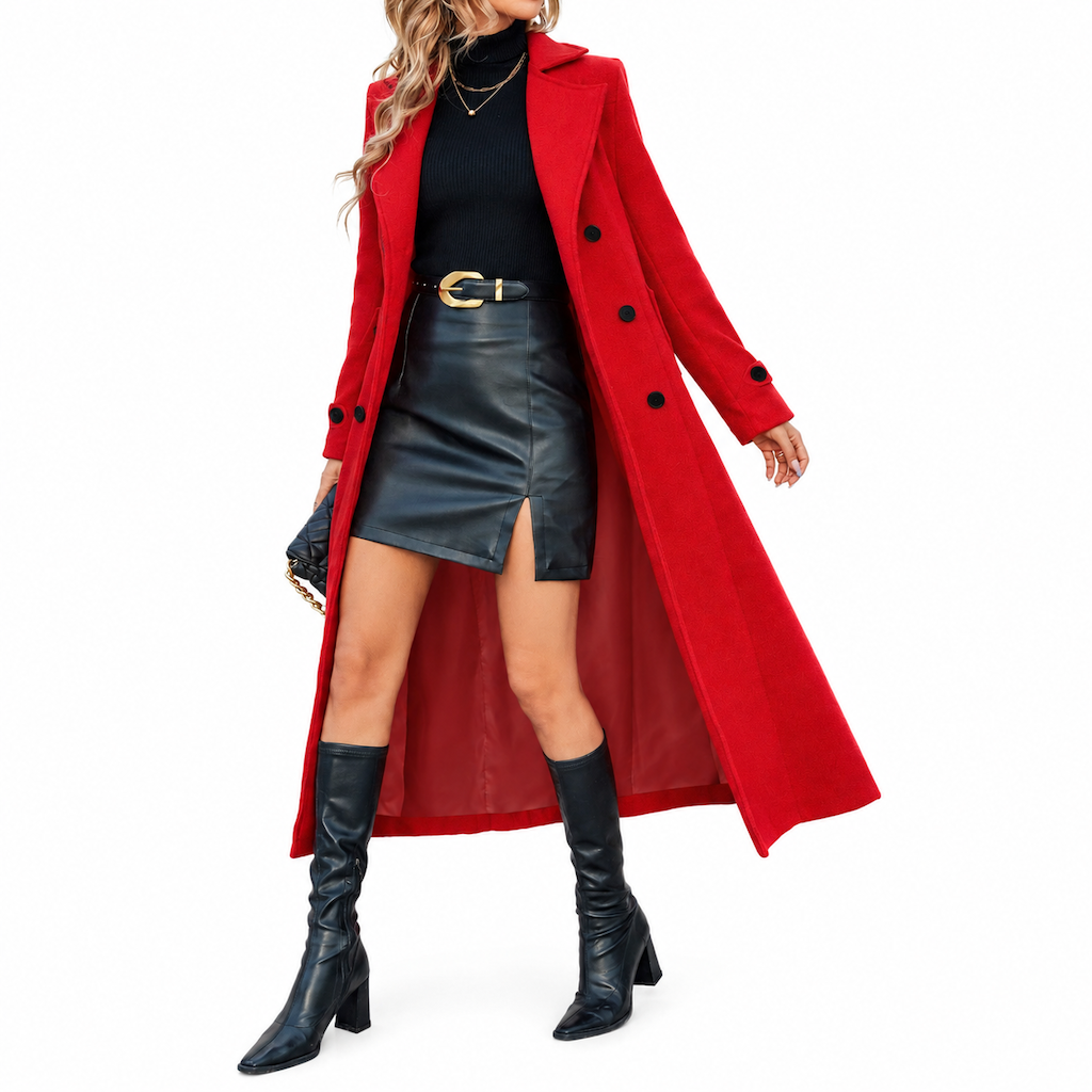 🧥✨ Damen Langer Doppelreiher-Mantel – Strukturiert & Elegant für Business (EU 34-48)