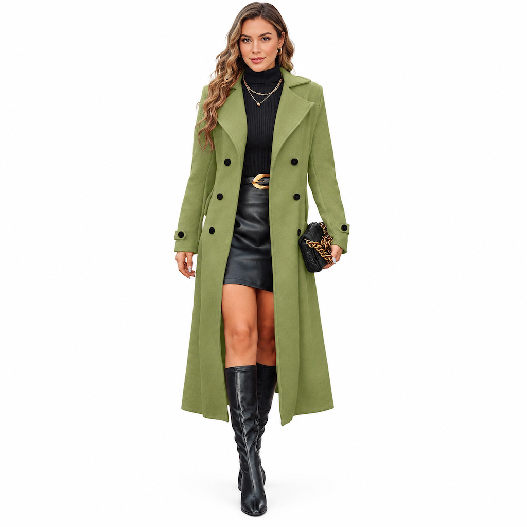 🧥✨ Damen Langer Doppelreiher-Mantel – Strukturiert & Elegant für Business (EU 34-48)