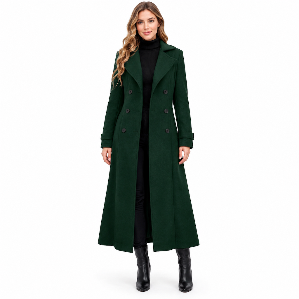 🧥✨ Damen Langer Doppelreiher-Mantel – Strukturiert & Elegant für Business (EU 34-48)