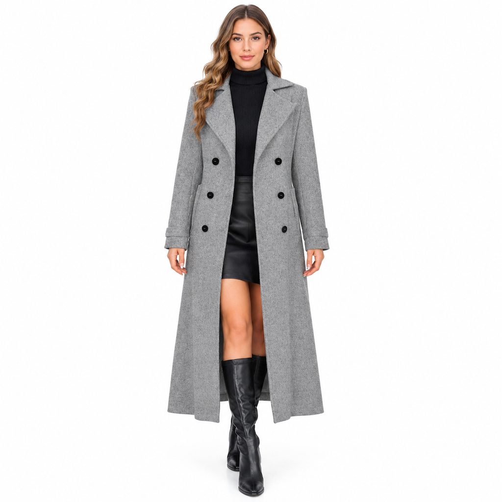 🧥✨ Damen Langer Doppelreiher-Mantel – Strukturiert & Elegant für Business (EU 34-48)