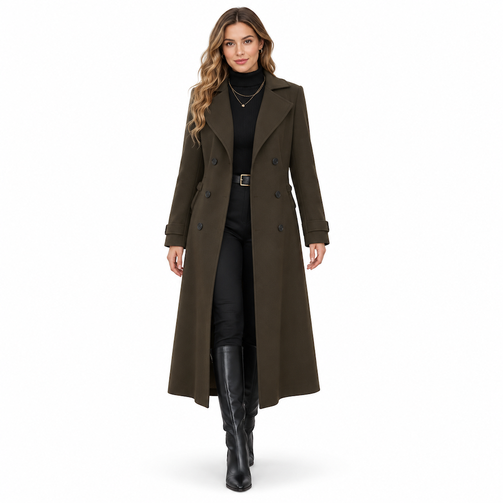 🧥✨ Damen Langer Doppelreiher-Mantel – Strukturiert & Elegant für Business (EU 34-48)