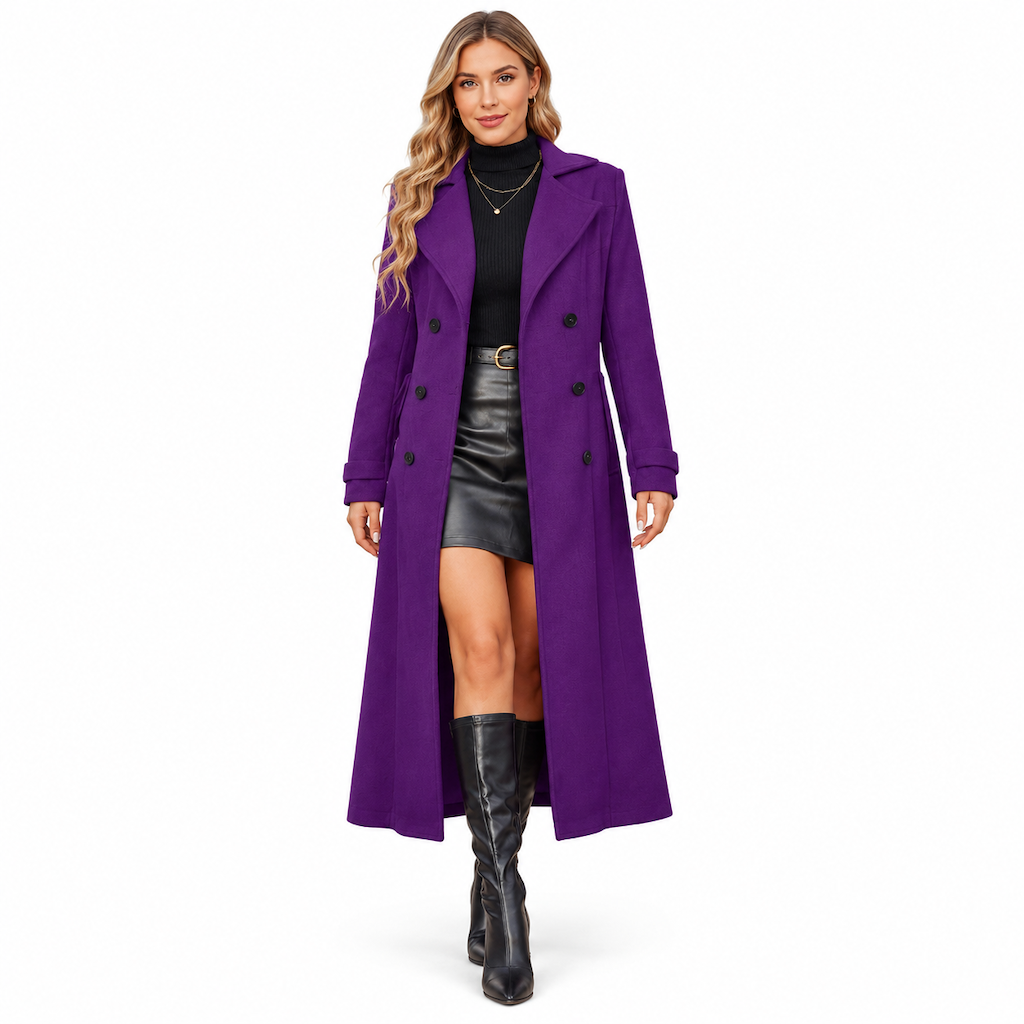 🧥✨ Damen Langer Doppelreiher-Mantel – Strukturiert & Elegant für Business (EU 34-48)