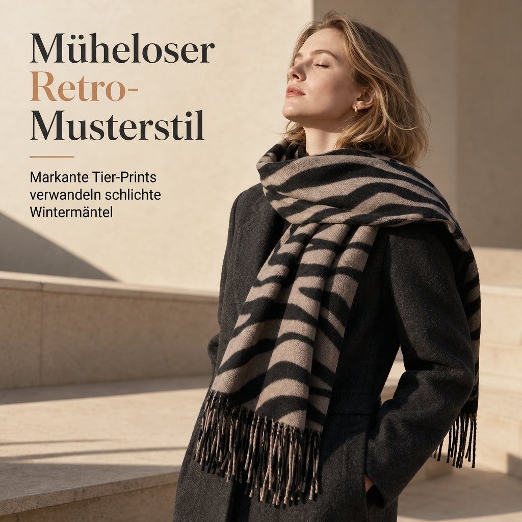 🦓✨ Damen Winter-Stola mit Zebra-Print – Kunstkaschmir, Warm & Fransendetail ❄️