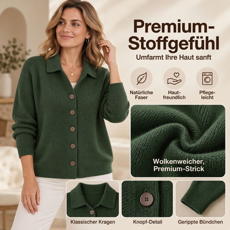 🧶✨ Damen Strickjacke mit Kragen – Knopfleiste, Bequem & Stilvoll 🍂  (EU 34-54)