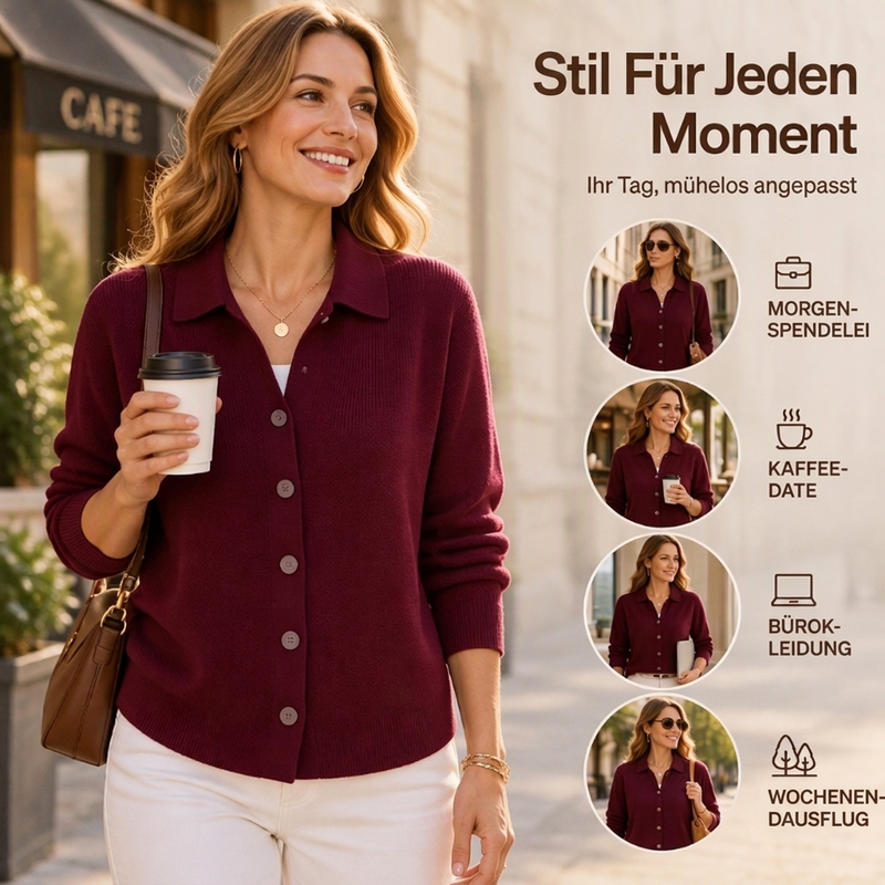 🧶✨ Damen Strickjacke mit Kragen – Knopfleiste, Bequem & Stilvoll 🍂  (EU 34-54)
