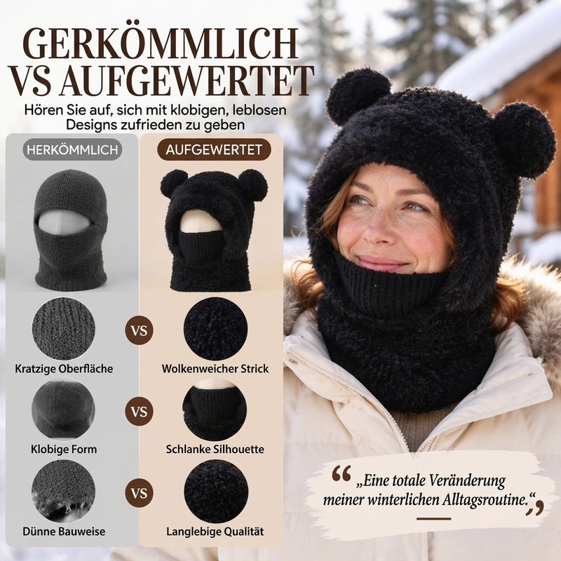 🐻✨ 3-in-1 Bärenmütze für den Winter – Inkl. Schal & Maske, Kuschelig ❄️