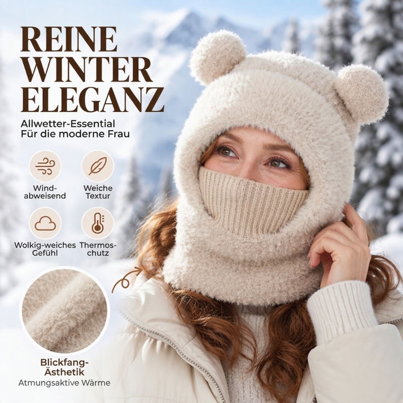 🐻✨ 3-in-1 Bärenmütze für den Winter – Inkl. Schal & Maske, Kuschelig ❄️