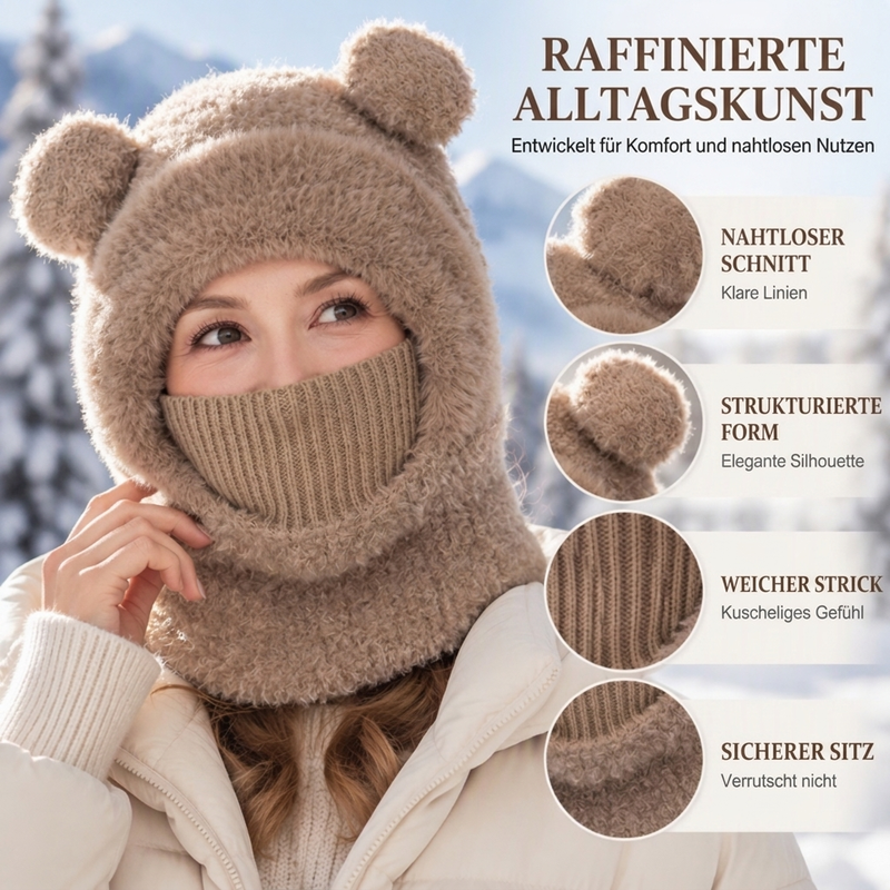 🐻✨ 3-in-1 Bärenmütze für den Winter – Inkl. Schal & Maske, Kuschelig ❄️