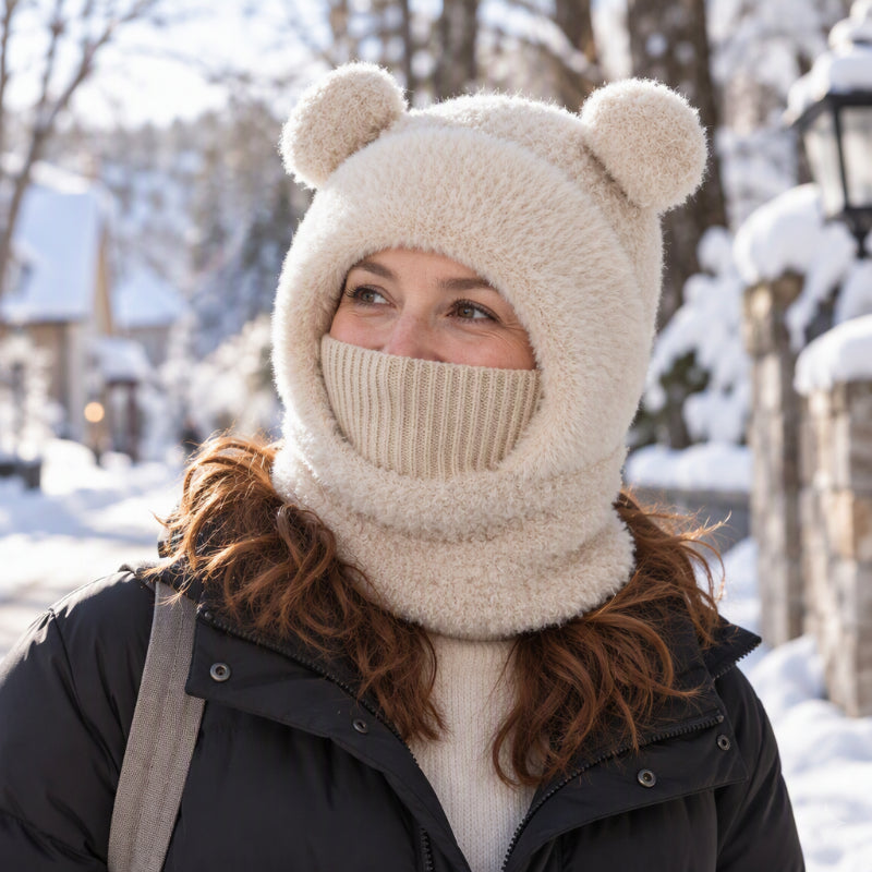 🐻✨ 3-in-1 Bärenmütze für den Winter – Inkl. Schal & Maske, Kuschelig ❄️