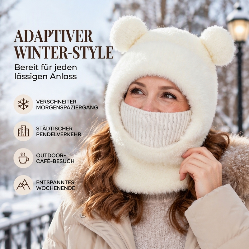 🐻✨ 3-in-1 Bärenmütze für den Winter – Inkl. Schal & Maske, Kuschelig ❄️
