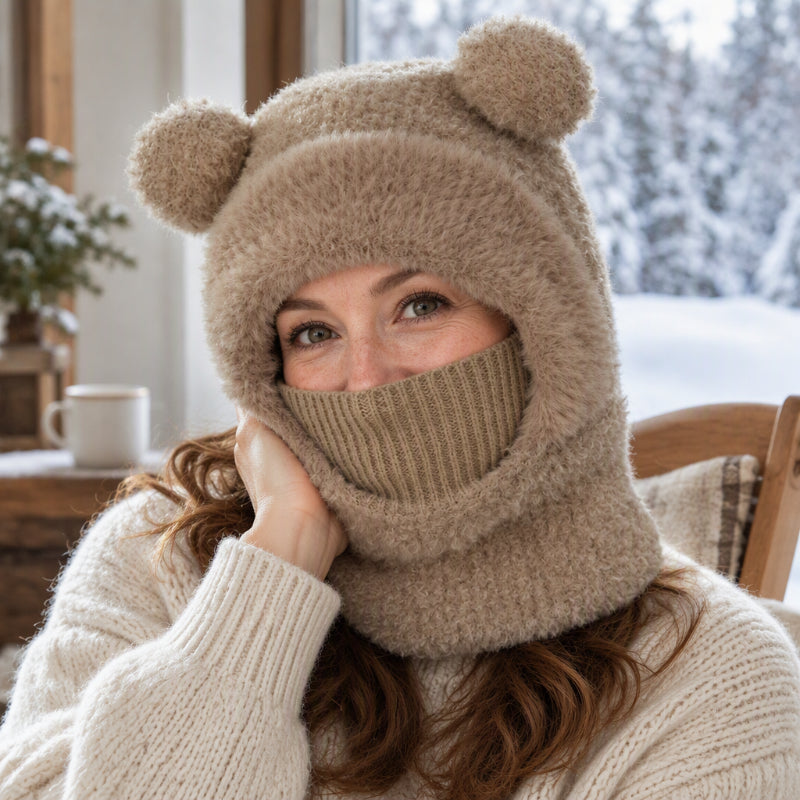 🐻✨ 3-in-1 Bärenmütze für den Winter – Inkl. Schal & Maske, Kuschelig ❄️