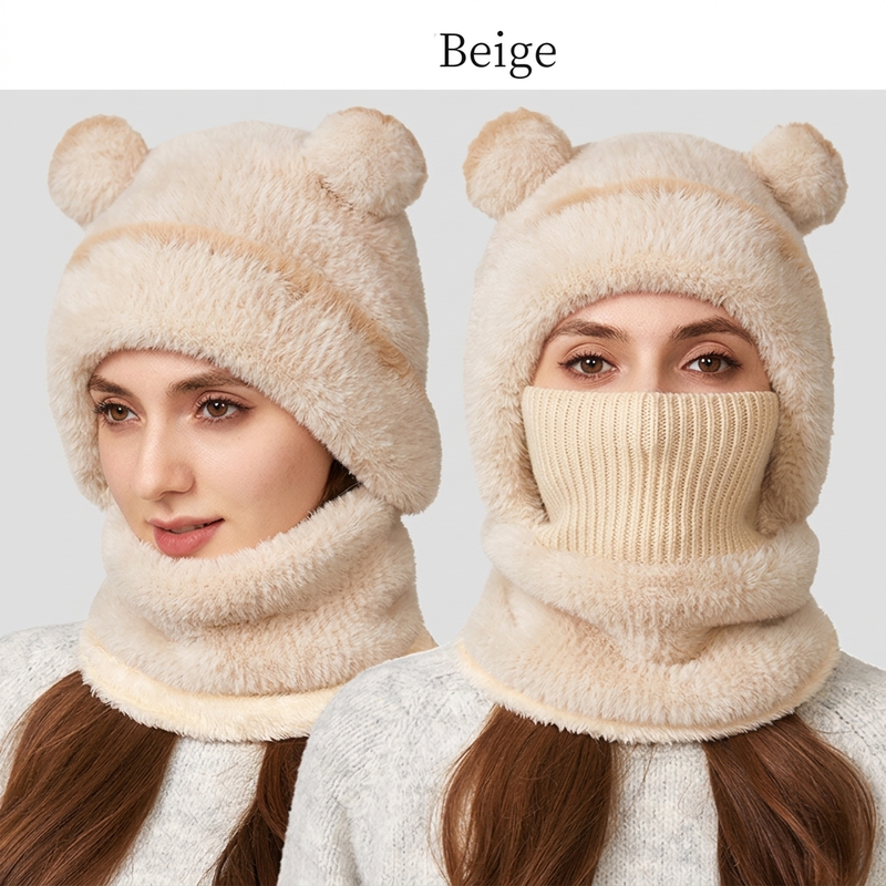 🐻✨ 3-in-1 Bärenmütze für den Winter – Inkl. Schal & Maske, Kuschelig ❄️