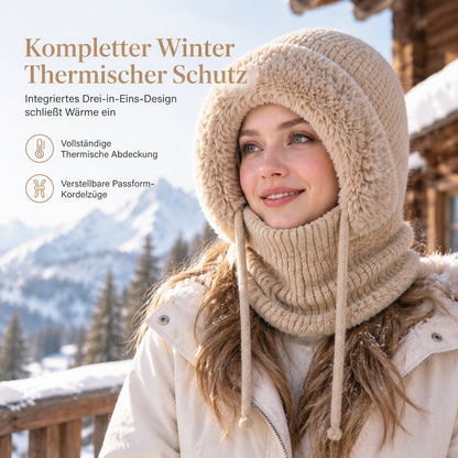 🧶🧣 Damen Outdoor-Wintermütze mit integriertem Halswärmer & Maske – Verdicktes Strickset ❄️