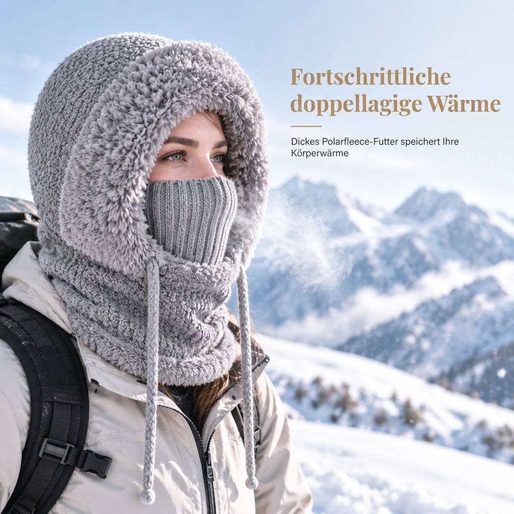 🧶🧣 Damen Outdoor-Wintermütze mit integriertem Halswärmer & Maske – Verdicktes Strickset ❄️