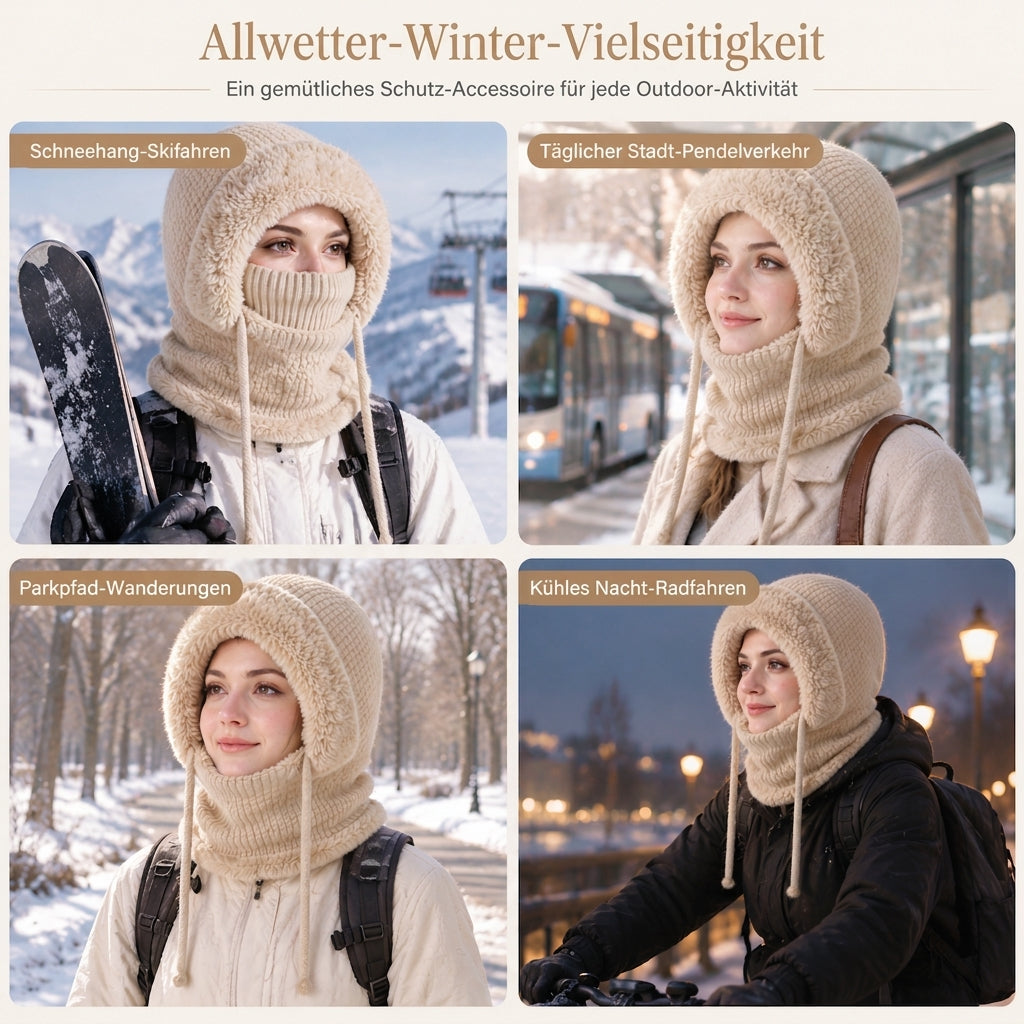 🧶🧣 Damen Outdoor-Wintermütze mit integriertem Halswärmer & Maske – Verdicktes Strickset ❄️