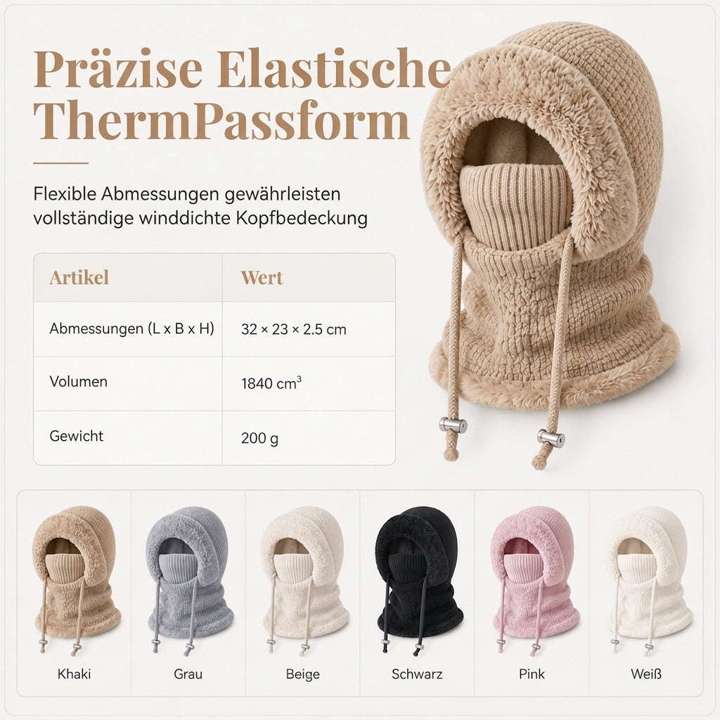 🧶🧣 Damen Outdoor-Wintermütze mit integriertem Halswärmer & Maske – Verdicktes Strickset ❄️