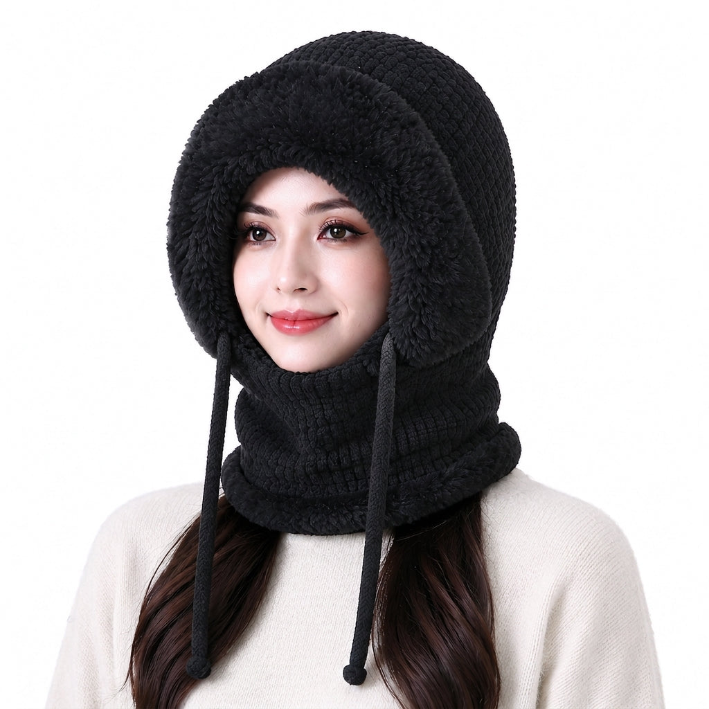 🧶🧣 Damen Outdoor-Wintermütze mit integriertem Halswärmer & Maske – Verdicktes Strickset ❄️