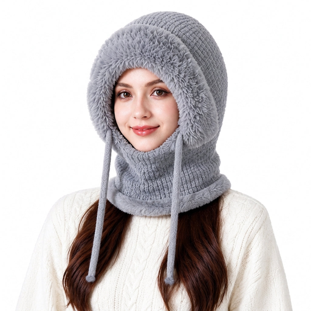 🧶🧣 Damen Outdoor-Wintermütze mit integriertem Halswärmer & Maske – Verdicktes Strickset ❄️