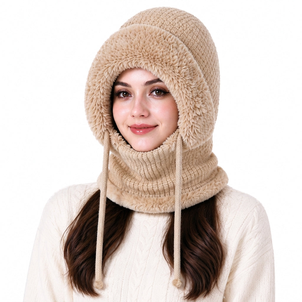🧶🧣 Damen Outdoor-Wintermütze mit integriertem Halswärmer & Maske – Verdicktes Strickset ❄️