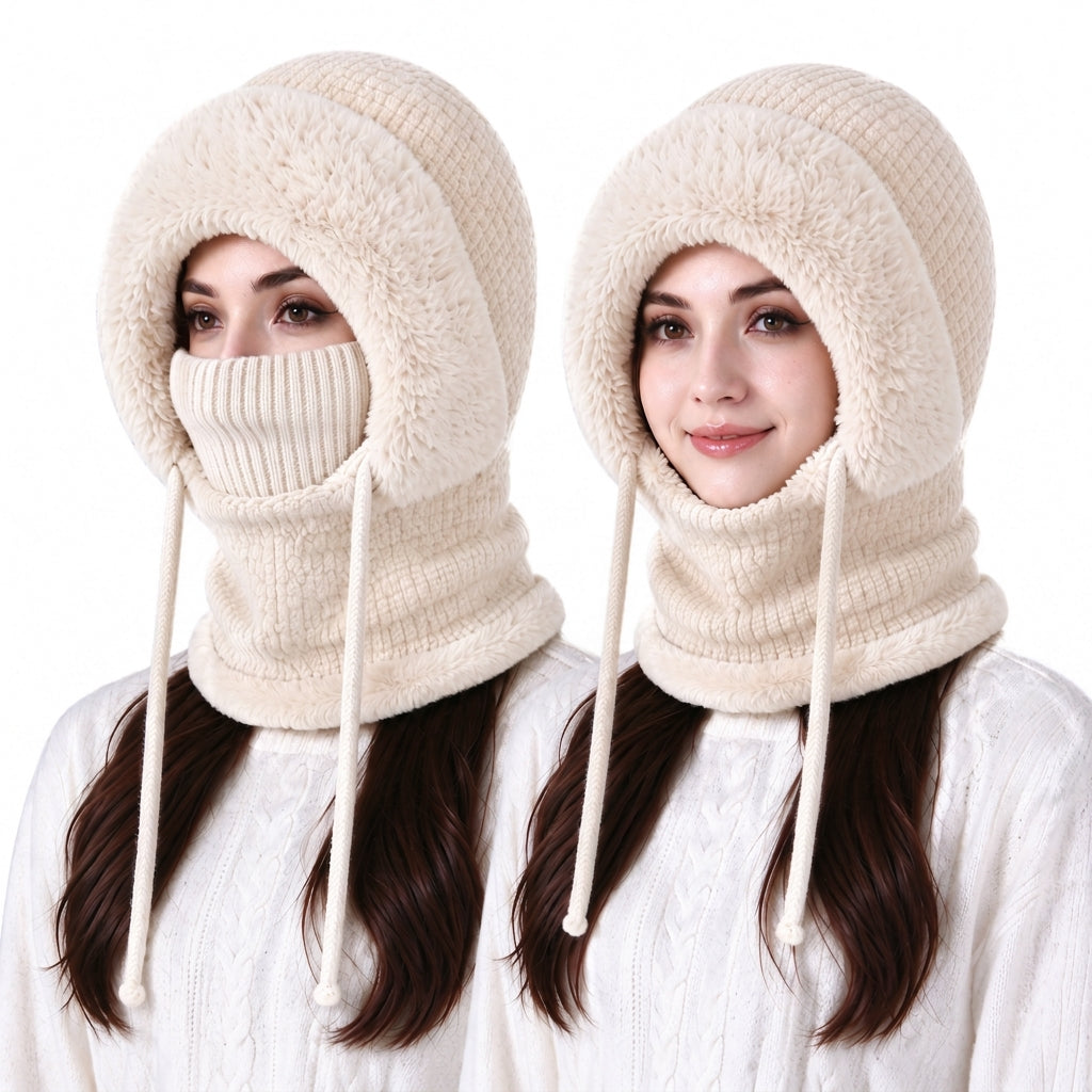 🧶🧣 Damen Outdoor-Wintermütze mit integriertem Halswärmer & Maske – Verdicktes Strickset ❄️