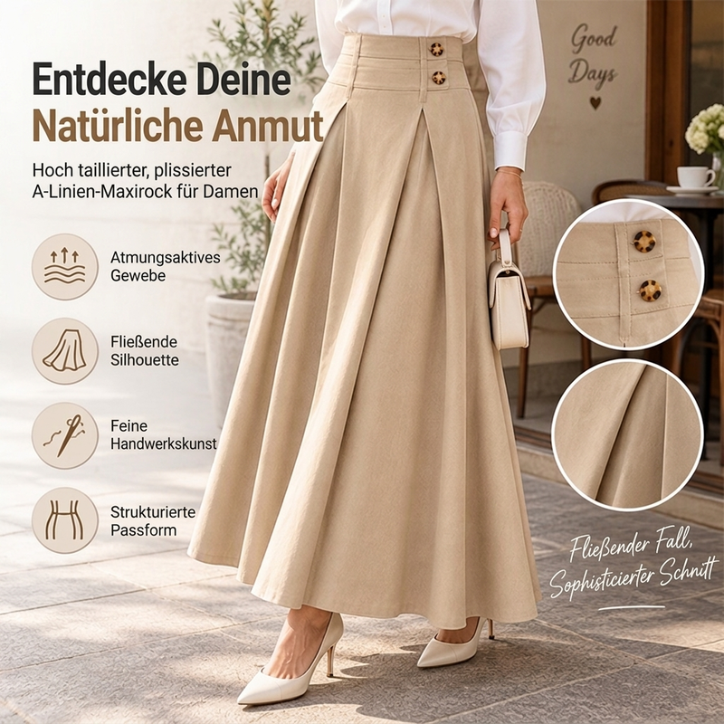 👗✨ Damen Plissierter A-Linien Maxirock – Hohe Taille & Fließend 🌸