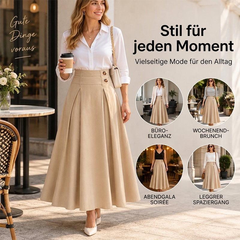 👗✨ Damen Plissierter A-Linien Maxirock – Hohe Taille & Fließend 🌸