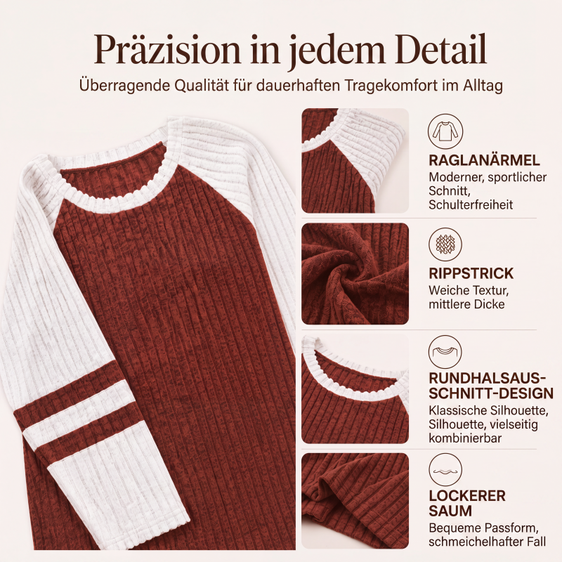 🧶✨ Damen Rippstrick-Top mit Langarm – Color-Block, Bequem & Stilvoll 🎨